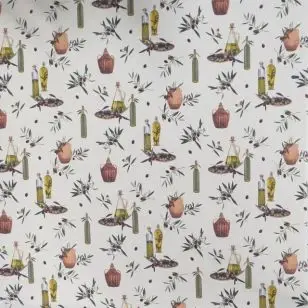 Bomuld/polyester i off-white med Oliven - Boligtekstiler