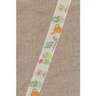 Bånd creme med vandkande/fugle. - Div. bånd