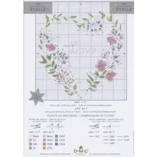 Gratis Broderimønster -  Hjerte med blomster og Love - Broderi Mønstre - Kit