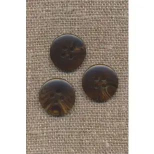 4-huls knap i brun/rav meleret 15 mm. - Knapper Brun, beige og off-white