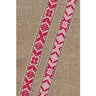 Vævet bånd med stjerne og striber i hvid, rød og grøn 16 mm. - Gjordbånd, bændel og sportsbånd