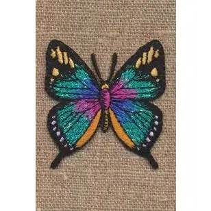 Strygemærke med Sommerfugl i irgrøn, orange og pink - Dyr