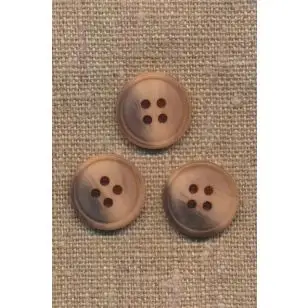 4-huls knap lys pudder, laks og grå-brun meleret, 18 mm. - Knapper Brun, beige og off-white