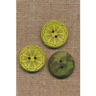 Kokos knap i lime med blomst, 22 mm. - Træ- og Horn-knapper