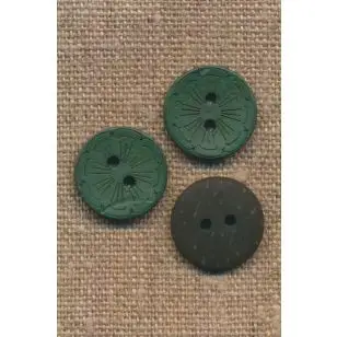 Kokos knap i flaskegrøn med blomst, 18 mm. - Træ- og Horn-knapper