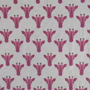 Rest Bomuldsjersey økotex m/digitalt tryk meleret med giraf i rosa-10-20 cm. - Stof rester