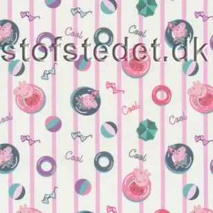 Fast bomuld med digitalt tryk med Gurli Gris stribet i hvid og lyserød - Div mønstret bomuld