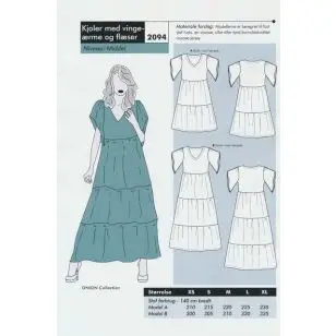 Onion 2094 -Kjole med vingeærmer og flæser - Snitmønstre Onion til voksne