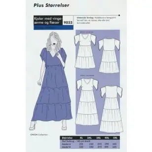 Plus Onion 9033 -Kjole med vingeærmer og flæser - Snitmønstre Onion til voksne