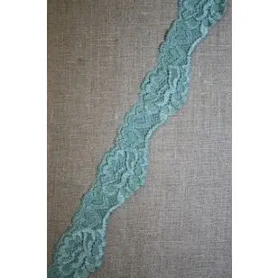 Strækblonde med hjerter & buet kant, 30 mm. støvet grøn - Blonder