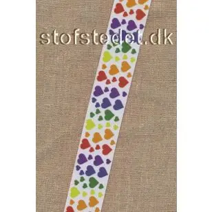 Elastik til undertøj 35 mm. hvid med multifarvede hjerter - Elastik og kantelastik