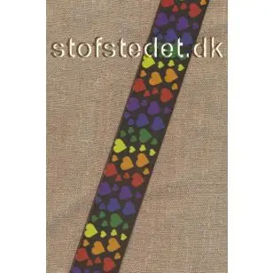 Elastik til undertøj 35 mm. sort med multifarvede hjerter - Elastik og kantelastik