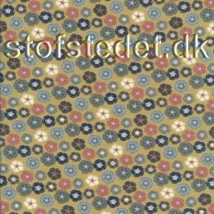 Økologisk Bomuld/elasthan med små blomster i lys okker - Bomuldsjersey mønstret