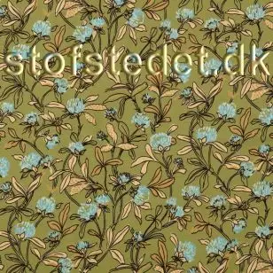 Bomulds jersey i oliven med blomster - Bomuldsjersey børneprint