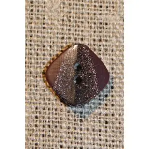 Firkantet knap m/glimmer, vinrød 15 mm. - Knapper Rød/lyserød/lilla