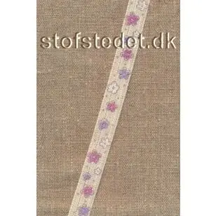 Bånd med struktur og blomster i creme, rosa, lilla og hvid - Børnebånd