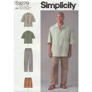 Simplicity 9279 Herre løs skjorte, bukser, shorts - Simplicity mønstre
