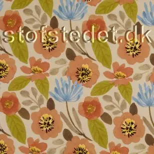 Bomulds jersey med blomster i kit, støvet orange, oliven - 