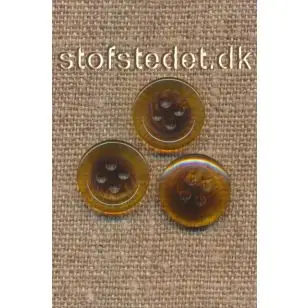 4-huls knap i klar/rav meleret 15 mm. - Knapper Brun, beige og off-white