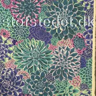 Afklip Patchwork stof med store blomster  i petrol, lysegrøn, syren - Kaffe Fassett 50x55 cm. - Afklip patchwork