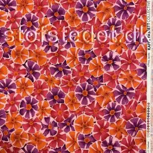 Afklip Patchwork stof med blomster Kalmia i rød, orange, lilla - Kaffe Fassett 50x55 cm. - Afklip patchwork