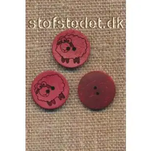 2-huls Kokos knap med får i rød, 15 mm. - Træ- og Horn-knapper