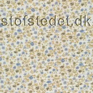 Bomuld i Double Gauze små-blomstret i digitalprint, i  hvid, denim og okker. - Blomstret bomuld