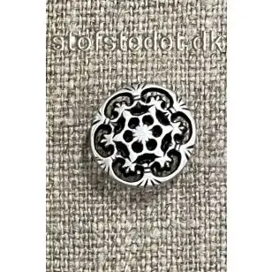 Metal-knap med blomst gl.sølv, 15 mm. - Guld-, sølv- og metalknapper