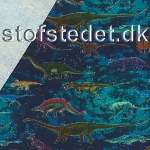 Let isoli økotex m/digitalt tryk i blå-petrol med dinosaurus - Isoli