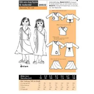 Onion 20032 -Slå om-top/ kjole & nederdel. - Snitmønstre Onion til børn