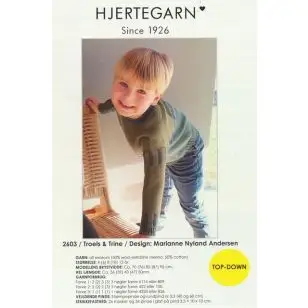 2603 Troels & Trine - Trøje med mønster str. 4-12 år. Top Down --- Hjertegarn - Strikopskrifter