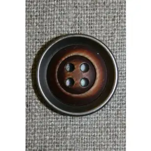 4-huls knap træ/gl.sølv-look, mørk 28 mm. - Guld-, sølv- og metalknapper