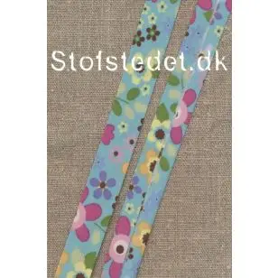 Skråbånd med blomster i lys turkis - Div skråbånd