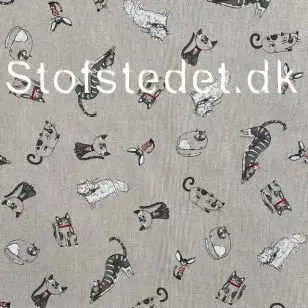 Hør-look med katte - Bomuld med dyr