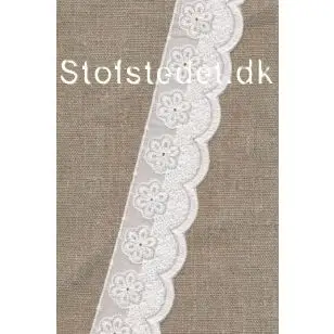 Feston i hvid med mat broderi 40 mm - Feston