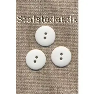 Hvid 2-huls knap i plast - 15 mm. - Knapper Hvid, grå og sort