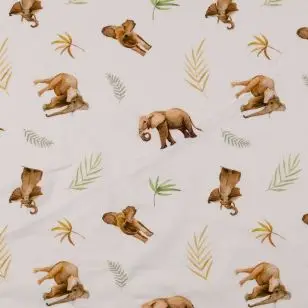Bomuldsjersey økotex m/digitalt tryk i hvid med elefanter - Bomuldsjersey digitalprint