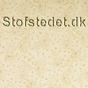 Fast stof i bomuld med blomster i offwhite og guld. - Div mønstret bomuld