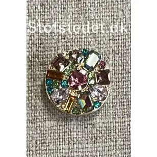 Bling- Bling / guld - krystal - multifarvet knap m/øje 20 mm. - Guld-, sølv- og metalknapper