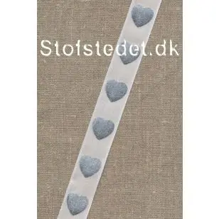Vævet bånd med hjerter i sølv.25 mm. - Glimmer bånd