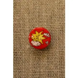 Rød knap m/sol & skyer - Børneknapper