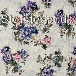 Let 100% viscose i lyseblå med digitalt print med store blomster - Viscose Fastvævet