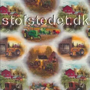 Afklip Bomuld/lycra økotex m/digitalt tryk med cirkler med traktor 40x60 cm. - Afklip og Forstykker