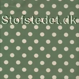 Bomuld i støvet grøn med offwhite prikker - forvasket - Div mønstret bomuld