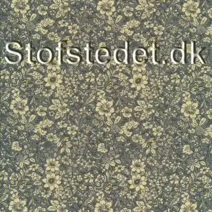 Afklip Bomulds-poplin med blomster støvet blå offwhite gul 50x55 cm. - Afklip patchwork