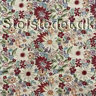 Gobelin med blomster i offwhite, rød, grøn, lilla - Gobelin