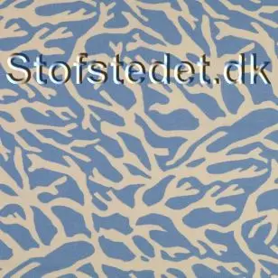 Kanvas 100% bomuld med grene i støvet blå og beige. - Kanvas