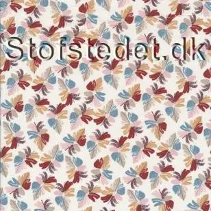 Bomuld m/blade i hvid, petrol, lyserød, rødbrun. - Div mønstret bomuld