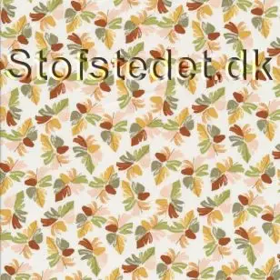 Bomuld m/blade i knækket hvid,oliven, carry, lyserød. - Div mønstret bomuld