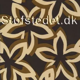 Let 100% viscosesatin i sort med blomst i creme og okker - Viscose Fastvævet